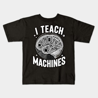 I Teach Machines Cool Circuit Brain Modern Black and White Kids T-Shirt